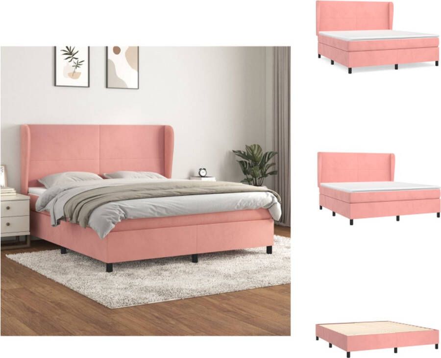 VidaXL Boxspringbed fluweel pocketvering matras middelharde ondersteuning huidvriendelijk topmatras roze 203x183x118 128 cm Bed - Foto 3