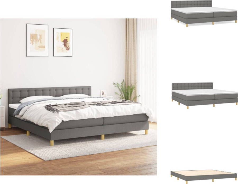 VidaXL Boxspringbed Bed 203 x 200 cm Donkergrijs Pocketvering matras Middelharde ondersteuning Huidvriendelijk topmatras Bed