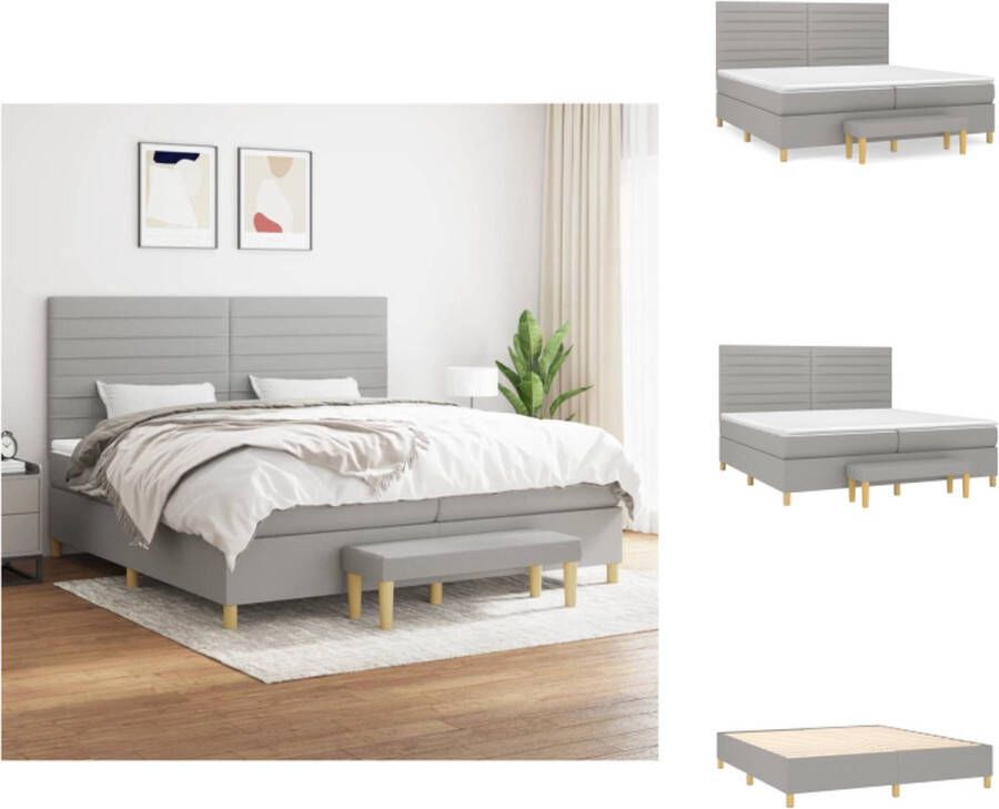 VidaXL Boxspringbed Bed 203 x 200 x 118 128 cm Lichtgrijs Pocketvering matras Middelharde ondersteuning Huidvriendelijk topmatras Multifunctioneel bankje Bed