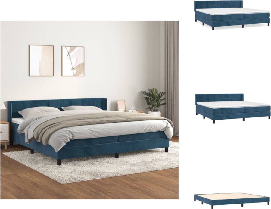 VidaXL Boxspringbed Fluweel Donkerblauw 203 x 203 x 78 88 cm Verstelbaar hoofdbord Pocketvering matras Middelharde ondersteuning Huidvriendelijk topmatras Bed - Foto 2