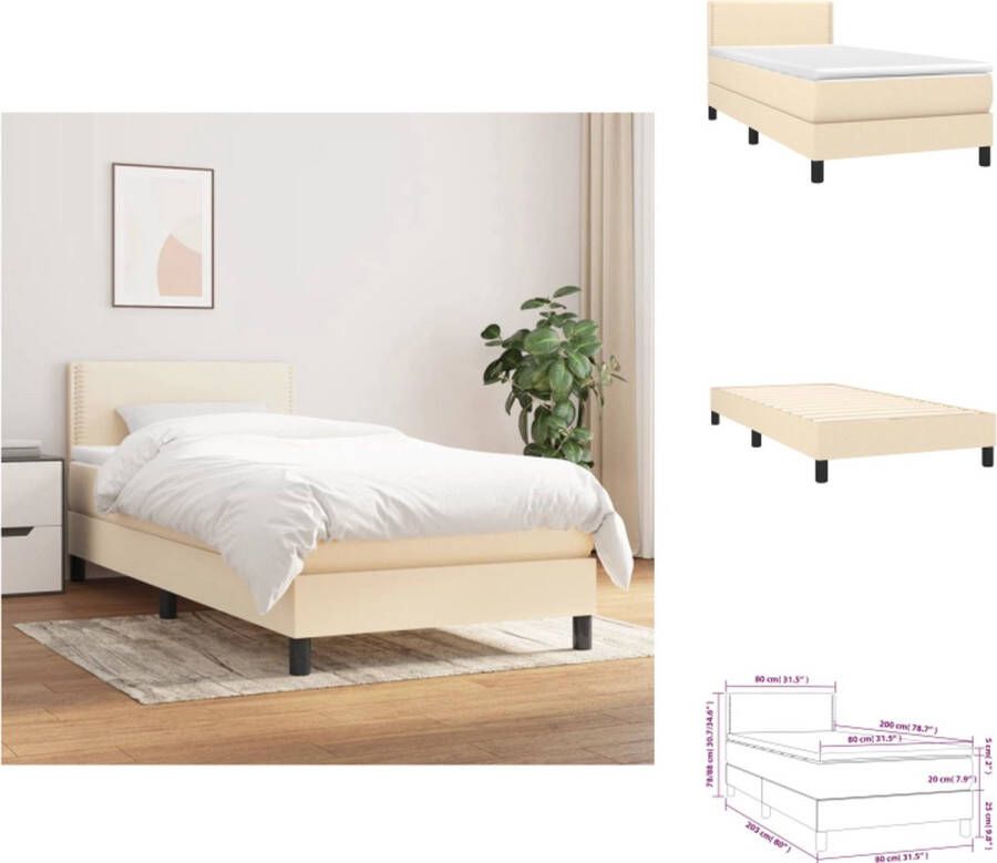 VidaXL Boxspringbed Bed 203 x 80 x 78 88 cm Crème Pocketvering matras Middelharde ondersteuning Huidvriendelijk topmatras Bed