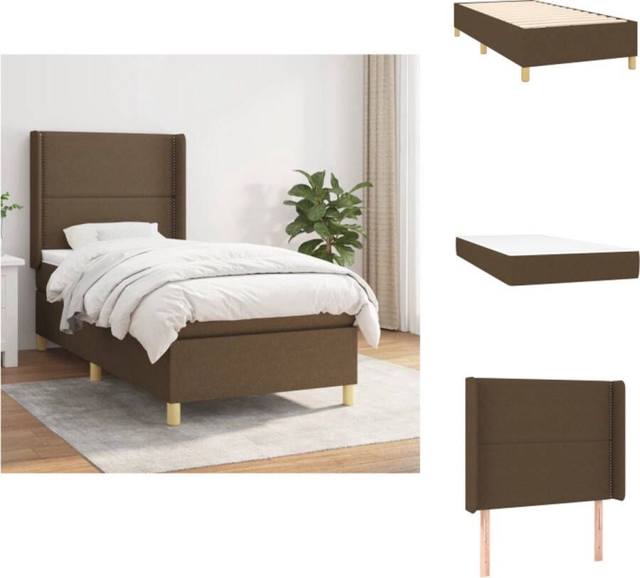 VidaXL Boxspringbed donkerbruin stof 203x83x118 128 cm verstelbaar hoofdbord pocketvering matras middelharde ondersteuning huidvriendelijk topmatras Bed - Foto 4