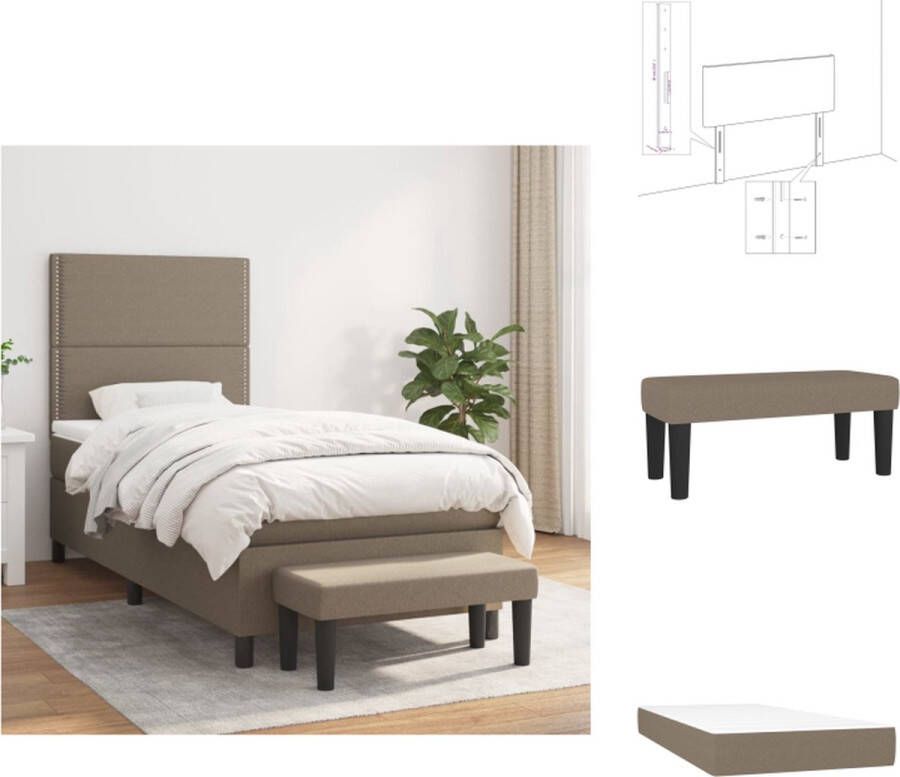 VidaXL Boxspringbed Serene Bed met verstelbaar hoofdbord pocketvering matras en huidvriendelijk topmatras 203 x 83 x 118 128 cm Taupe 80 x 200 x 20 cm (bedmatras) 80 x 200 x 5 cm (bedtopmatras) Bed
