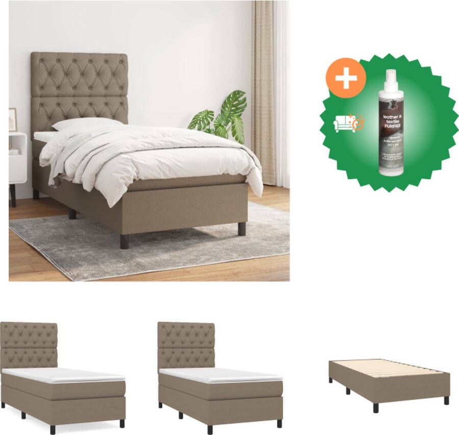 VidaXL Boxspringbed Taupe 203 x 83 x 118 128 cm Pocketvering Matras Middelharde Ondersteuning Huidvriendelijk Topmatras Multifunctioneel Bankje Bed Inclusief Reiniger - Foto 2