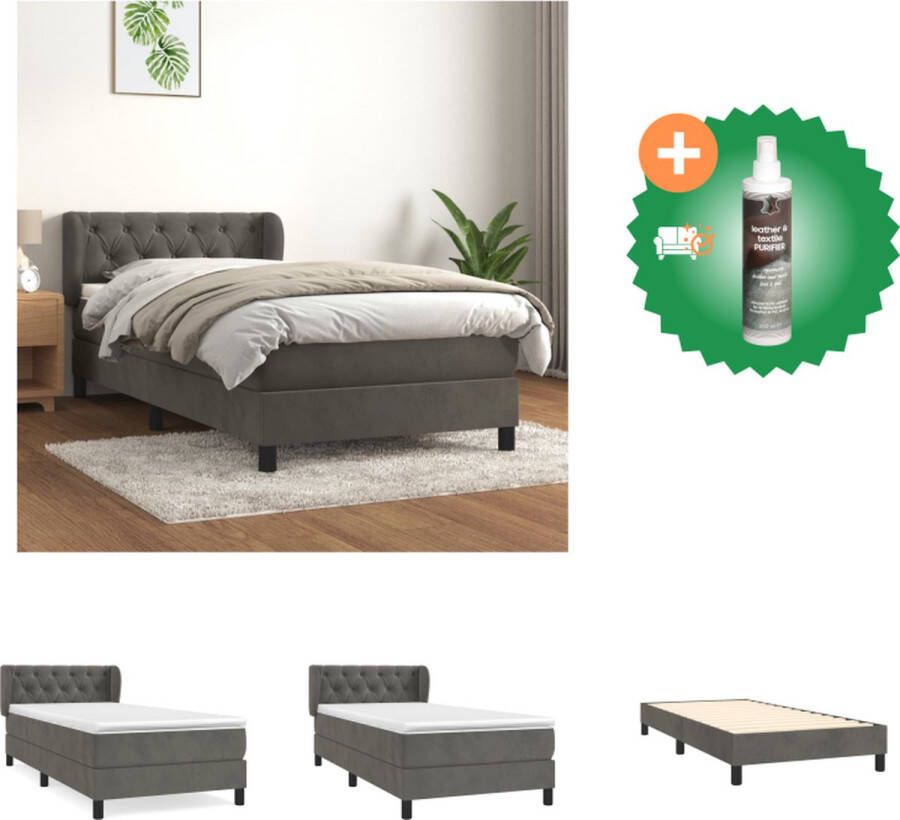 VidaXL Boxspringbed Bed 203 x 83 x 78 88 cm Donkergrijs Fluwelen Materiaal met Verstelbaar Hoofdbord en Pocketvering Matras Middelharde Ondersteuning Huidvriendelijk Topmatras Montagehandleiding Meegeleverd Bed Inclusief Reiniger