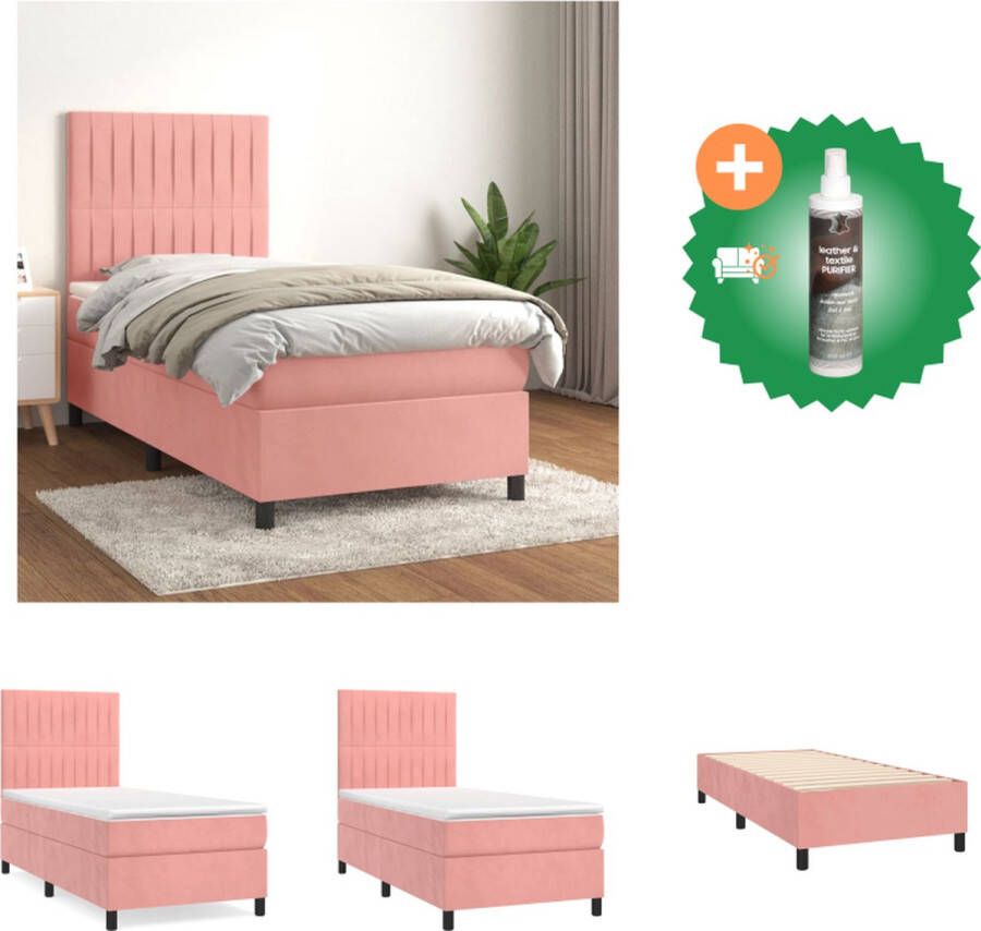 VidaXL Boxspringbed Bed 203 x 90 x 118 128 cm Roze Fluwelen Stof Verstelbaar Hoofdbord Pocketvering Matras Middelharde Ondersteuning Huidvriendelijk Topmatras Bed Inclusief Reiniger - Foto 2