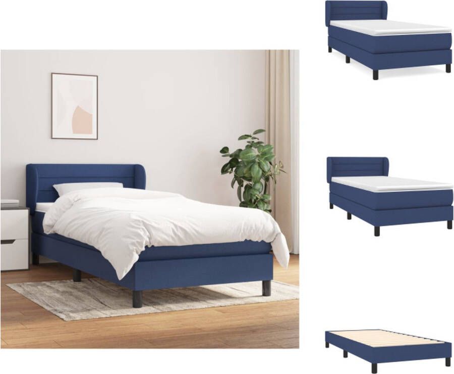 VidaXL Boxspringbed Bed 203 x 93 x 78 88 cm Blauw Stof Pocketvering Matras Medium-Harde Ondersteuning Huidvriendelijk Topmatras Bed