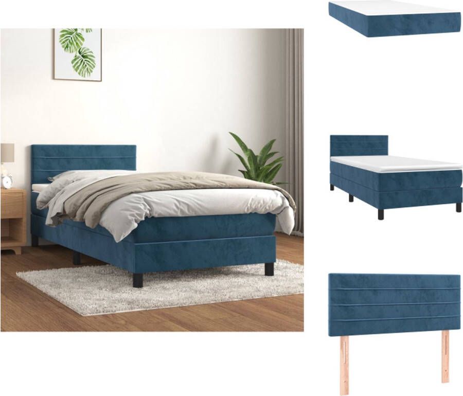 VidaXL Boxspringbed Bed 203x100x78 88 Donkerblauw Zacht fluweel praktisch hoofdbord pocketvering matras middelharde ondersteuning huidvriendelijk topmatras Bed - Foto 2