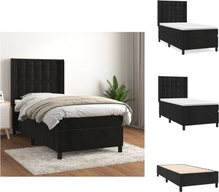 VidaXL Boxspringbed Pocketvering Matras Zacht Fluweel Verstelbaar Hoofdbord Middelharde Ondersteuning Huidvriendelijk Topmatras Kleur- Zwart 203 x 103 x 118 128 cm Bed - Foto 2