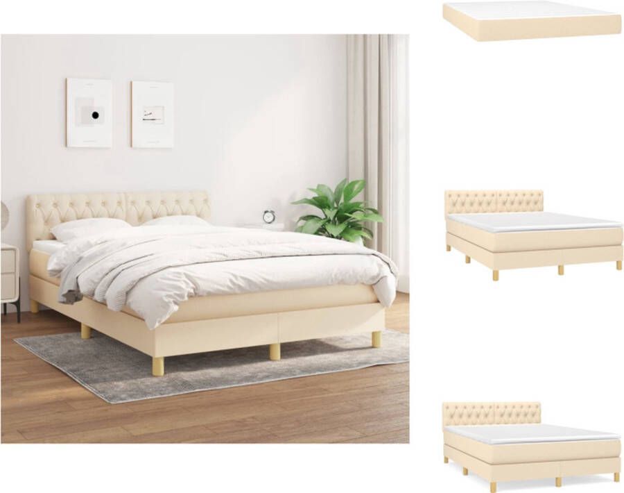 VidaXL Boxspringbed Bed 203x144x78 88 cm Crème stof Pocketvering matras middelharde ondersteuning huidvriendelijk topmatras Bed