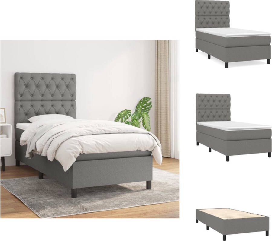 VidaXL Boxspringbed Donkergrijs 203x83x118 128 cm Pocketvering matras Middelharde ondersteuning Huidvriendelijk topmatras Bed - Foto 4
