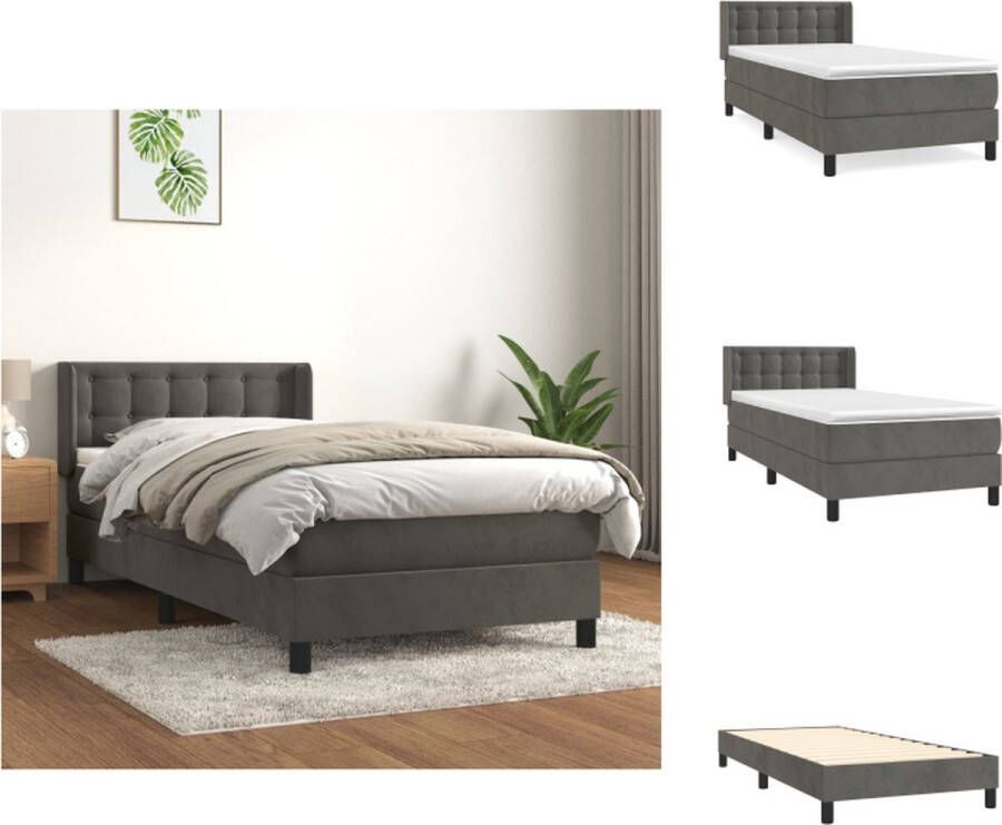 VidaXL Boxspringbed Bed 203 x 83 x 78 88 cm Donkergrijs Fluwelen Materiaal met Verstelbaar Hoofdbord en Pocketvering Matras Middelharde Ondersteuning Huidvriendelijk Topmatras Montagehandleiding Meegeleverd Bed - Foto 3