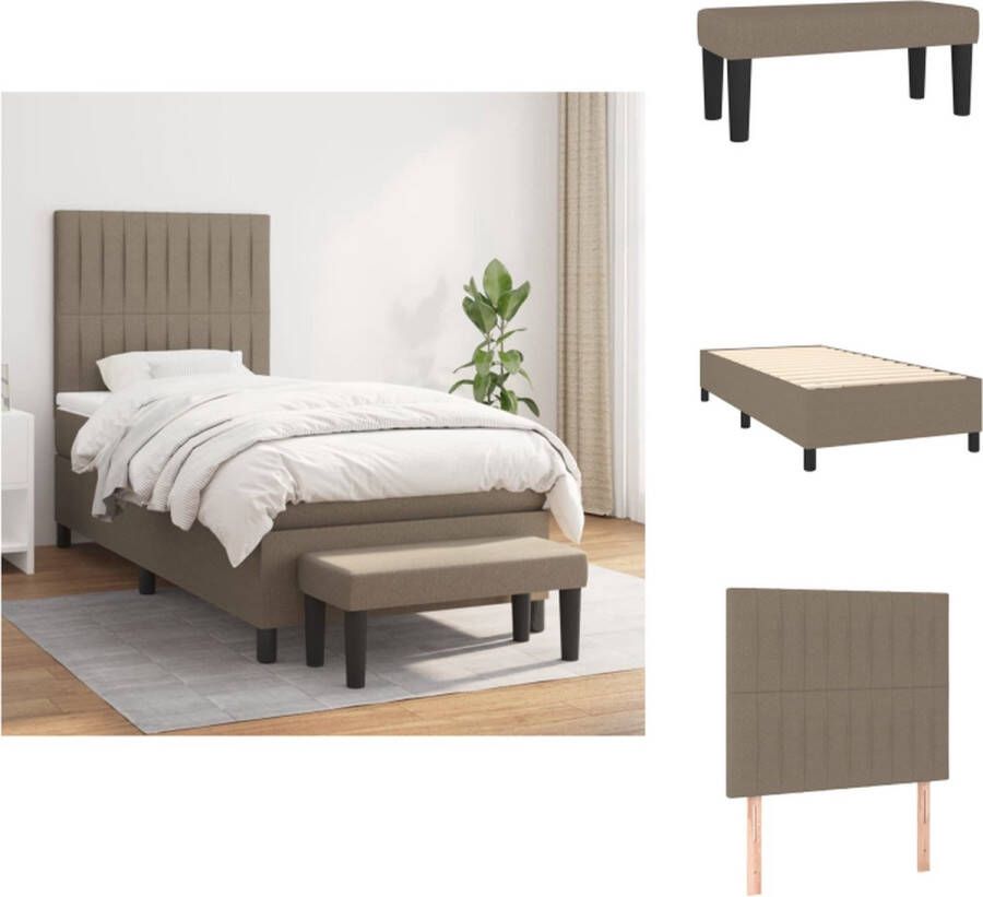 VidaXL Boxspringbed Pocketvering Matras Middelharde Ondersteuning Huidvriendelijk Topmatras Multifunctioneel Bankje Kleur Taupe Afmetingen 193 x 90 x 118 128 cm Inclusief Montagehandleiding Bed - Foto 4