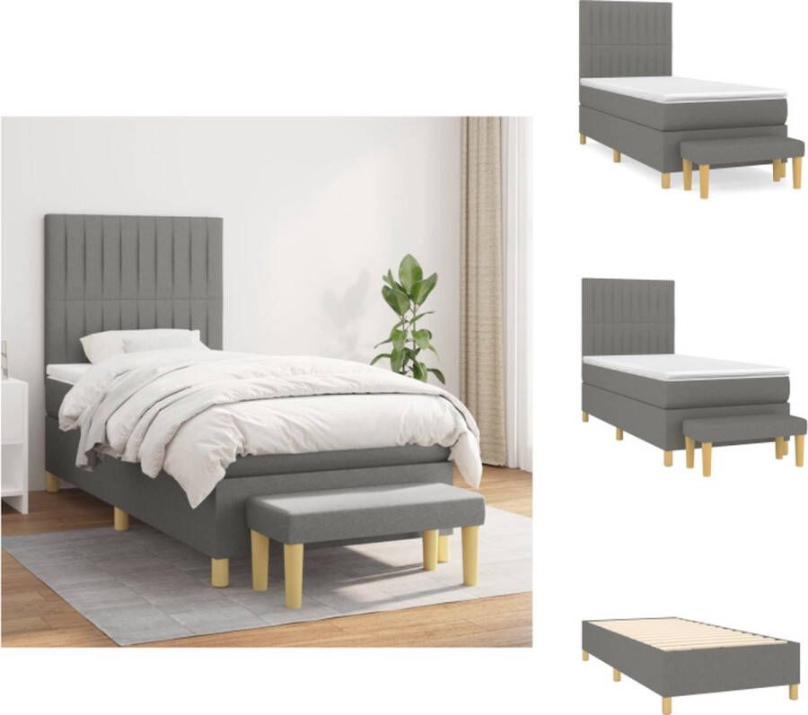 VidaXL Boxspringbed Bed Matras en Topmatras Donkergrijs 203 x 90 x 118 128 cm Pocketvering Bed