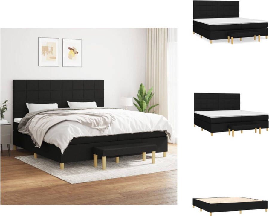 VidaXL Boxspringbed Luxe Zwart 203 x 200 x 118 128 cm Pocketvering Matras Middelharde Ondersteuning Huidvriendelijk Topmatras Multifunctioneel Bankje Inclusief Montagehandleiding Bed - Foto 3