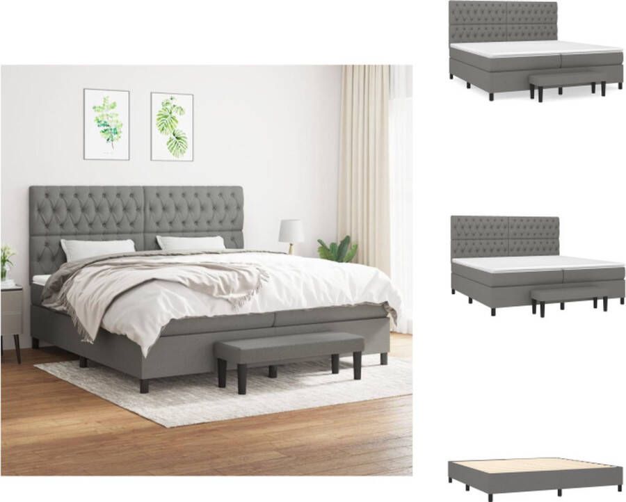 VidaXL Boxspringbed Donkergrijs 203 x 200 x 118 128 cm Met verstelbaar hoofdbord Pocketvering matras Middelharde ondersteuning Huidvriendelijk topmatras Multifunctioneel bankje Bed - Foto 2