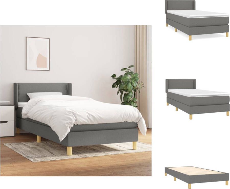 VidaXL Boxspringbed Bed met Hoofdbord Pocketvering Matras Middelharde Ondersteuning Huidvriendelijk Topmatras 203 x 83 x 78 88 cm Donkergrijs Bed