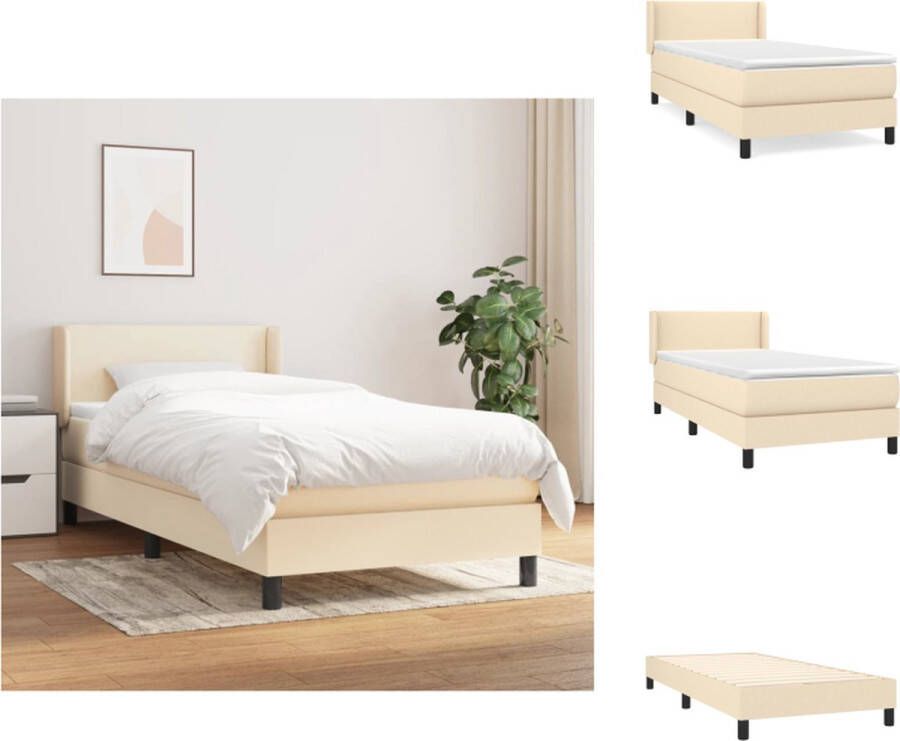 vidaXL Boxspringbed Bed met Hoofdbord Pocketvering Matras Middelharde Ondersteuning Huidvriendelijk Topmatras Kleur Crème Afm 203x93x78 88 cm Bed