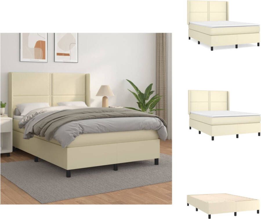VidaXL Boxspringbed Bedframe 203x147x128 cm Pocketvering matras 140x200x20 cm Huidvriendelijk topmatras 140x200x5 cm Crème kleurig kunstleer Bed