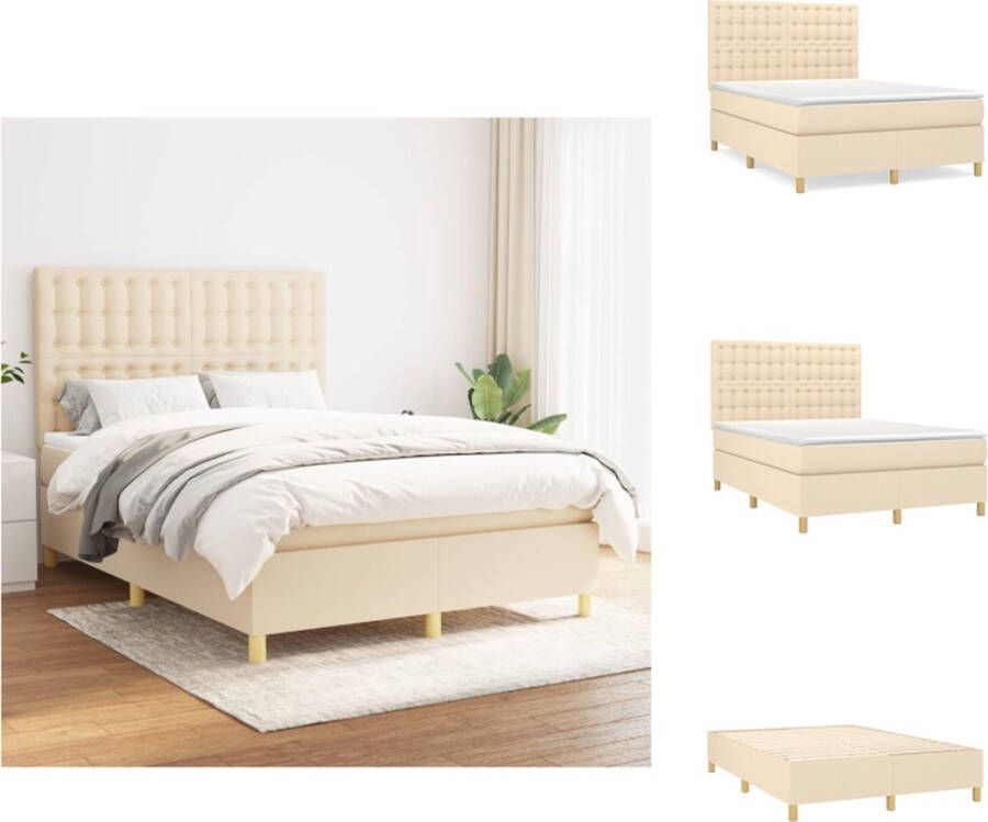 VidaXL Boxspringbed Bedframe hoofdeind matras topmatras 193x144x118 128 cm Crème Duurzaam en comfortabel Bed