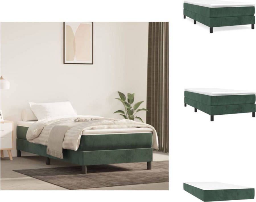 VidaXL Boxspringbed Bedframe Kleur- Donkergroen Afmetingen- 203 x 100 x 25 cm Bedmatras Kleur- Wit en Donkergroen Afmetingen- 100 x 200 x 20 cm Topmatras Kleur- Wit Afmetingen- 100 x 200 x 5 cm Bed - Foto 3