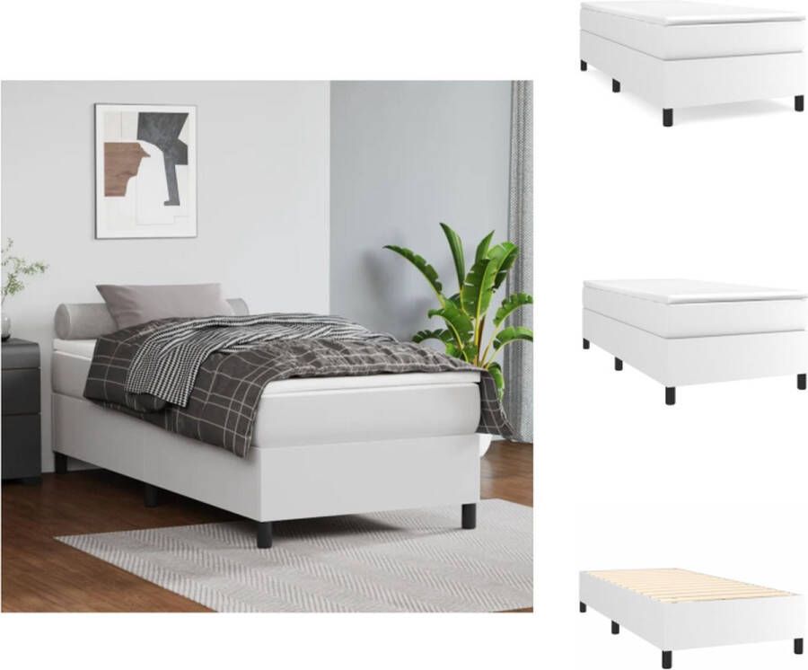 VidaXL Boxspringbed Bedframe Kleur- wit Kunstleer 203 x 90 x 35 cm Pocketvering matras 90 x 200 x 20 cm Huidvriendelijk topmatras 90 x 200 x 5 cm Bed