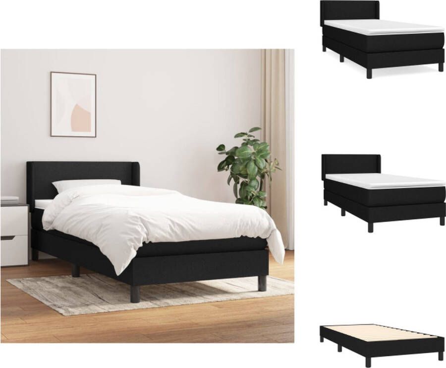 vidaXL Boxspringbed Bedframe met Verstelbaar Hoofdbord Pocketvering Matras Middelharde Ondersteuning Huidvriendelijk Topmatras 203x93x78 88cm Zwart Bed