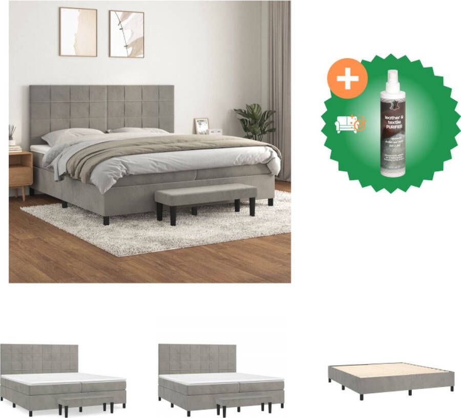 VidaXL Boxspringbed Bedframe met verstelbaar hoofdeind Pocketvering matras Middelharde ondersteuning Huidvriendelijk topmatras Multifunctioneel bankje Lichtgrijs 203x200x118 128 cm Bed Inclusief Reiniger