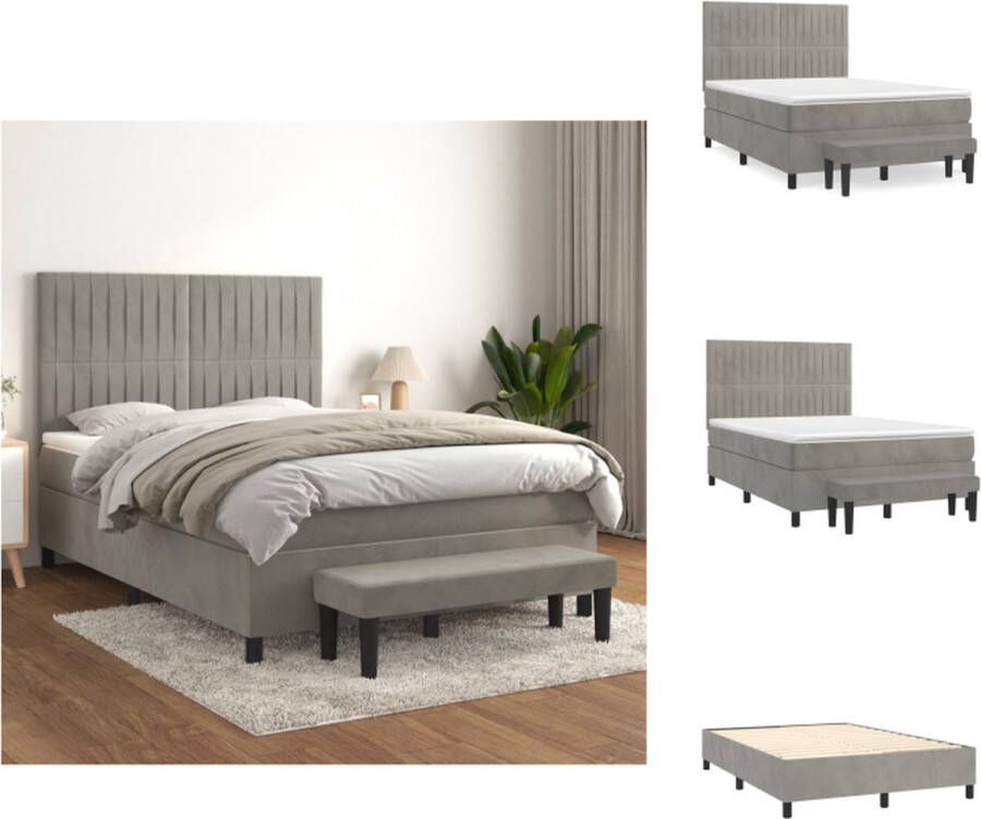 VidaXL Boxspringbed Light grey Velvet 193 x 144 x 118 128 cm Adjustable headboard Pocket spring mattress Medium support Skin-friendly top mattress Multifunctional bench Includes assembly manual Bed - Foto 2