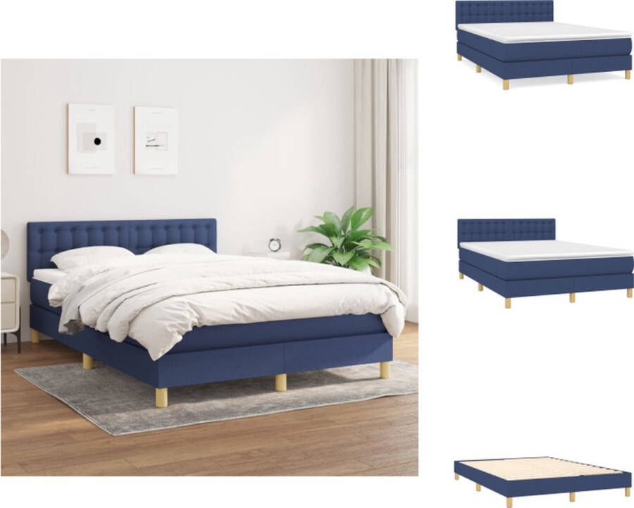 VidaXL Boxspringbed Blauw 193 x 144 x 78 88 cm Pocketvering Matras Middelharde Ondersteuning Huidvriendelijk Topmatras Bed