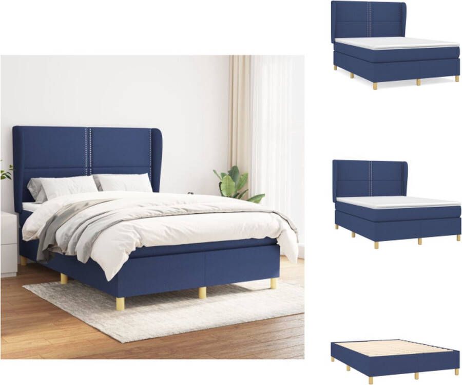 VidaXL Boxspringbed Blauw 193 x 147 x 118 128 cm Pocketvering matras Middelharde ondersteuning Huidvriendelijk topmatras Bed - Foto 1