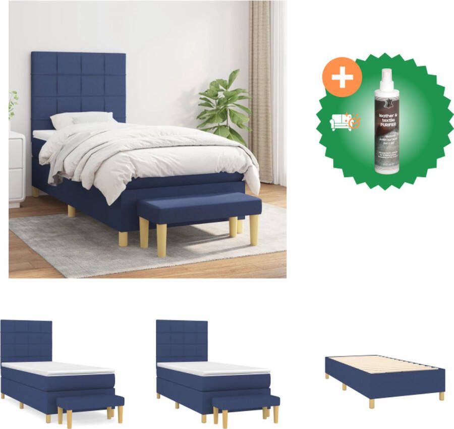 vidaXL Boxspringbed Blauw 193 x 90 x 118 128 cm Pocketvering Matras Middelharde Ondersteuning Huidvriendelijk Topmatras Multifunctioneel Bankje Bed Inclusief Reiniger