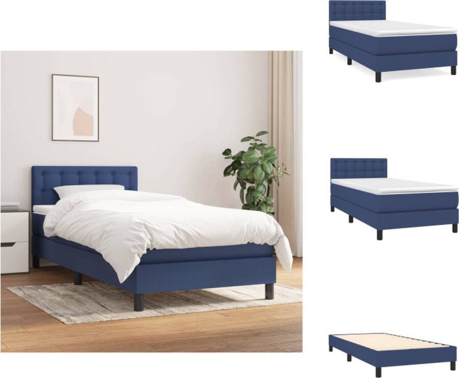 vidaXL Boxspringbed Blauw 193 x 90 x 78 88 cm Duurzaam Verstelbaar hoofdbord Pocketvering matras Middelharde ondersteuning Huidvriendelijk topmatras 1x bedframe 1x hoofdeind 1x matras 1x topmatras Bed