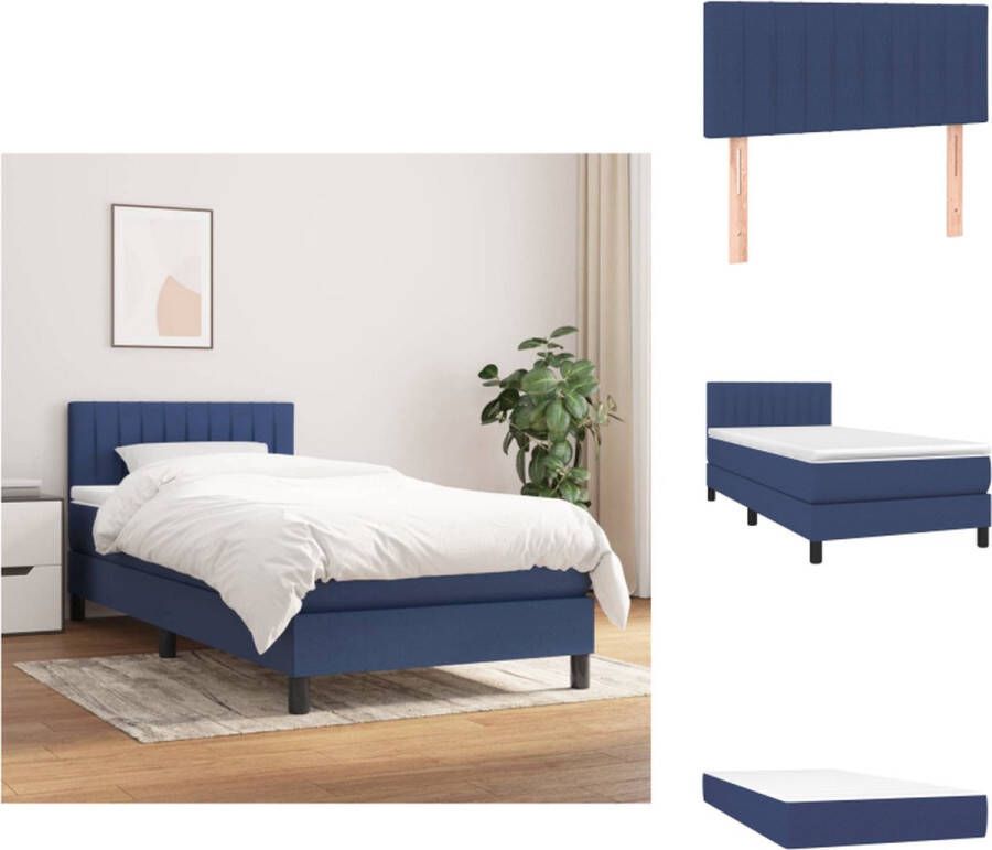 vidaXL Boxspringbed Blauw 193 x 90 x 78 88 cm Pocketvering matras Middelharde ondersteuning Bed