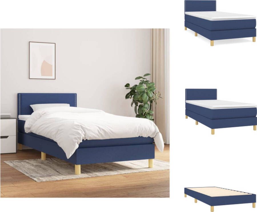 vidaXL Boxspringbed Blauw 193 x 90 x 78 88 cm Pocketvering matras Middelharde ondersteuning Huidvriendelijk topmatras Bed