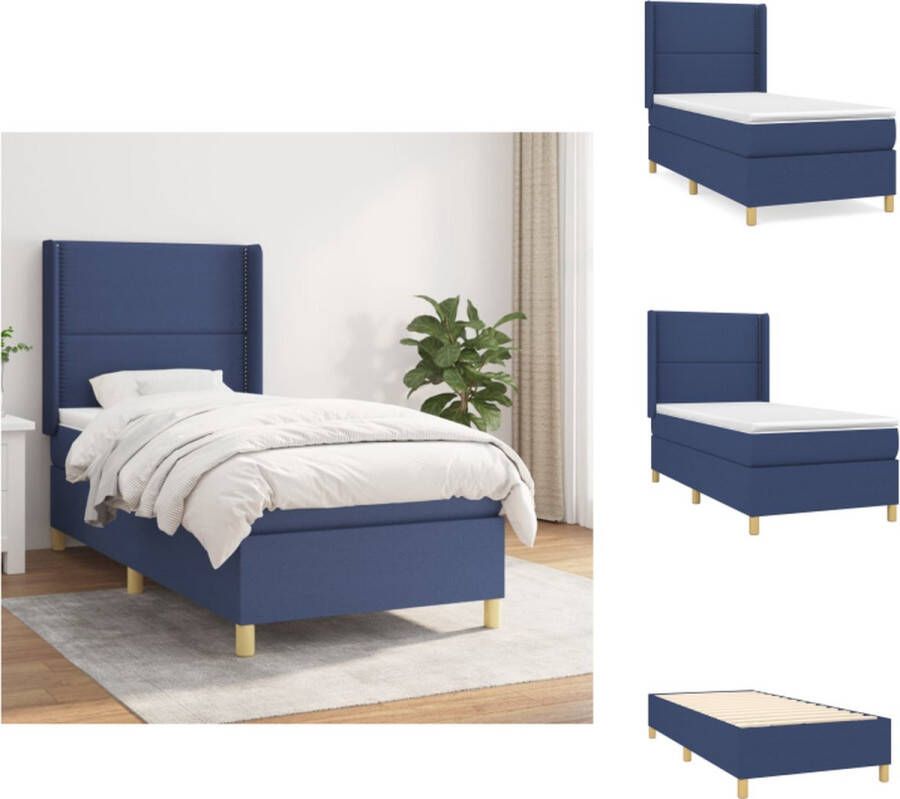 VidaXL Boxspringbed Blauw 203 x 103 x 118 128 cm Pocketvering matras Middelharde ondersteuning Bed