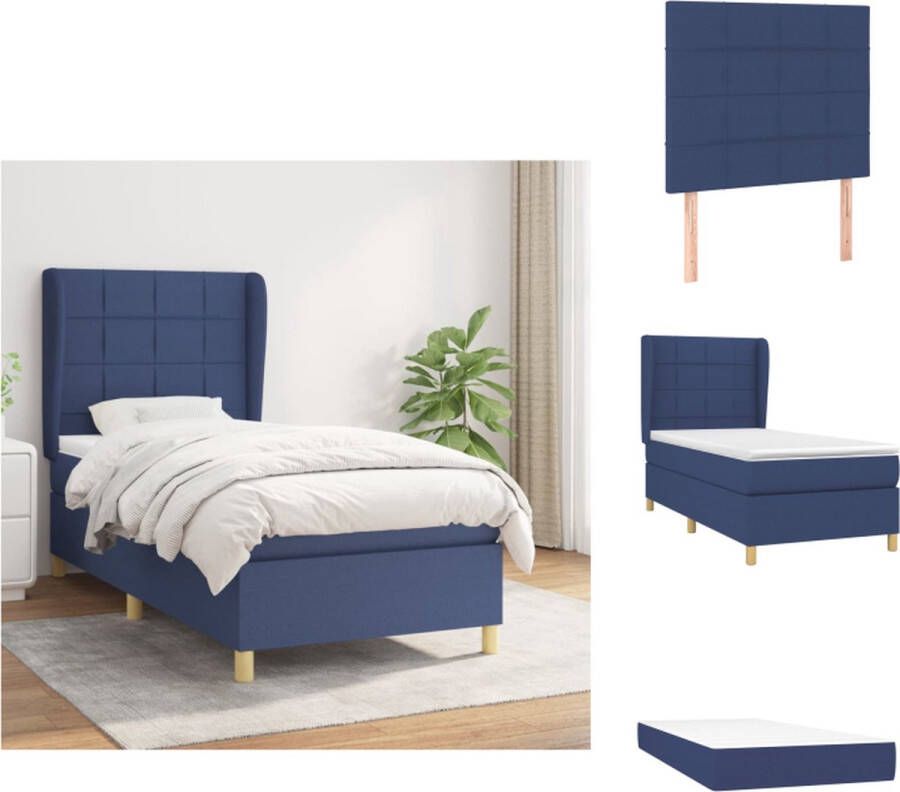 VidaXL Boxspringbed Blauw 203 x 103 x 118 128 cm Pocketvering matras Middelharde ondersteuning Huidvriendelijk topmatras Bed