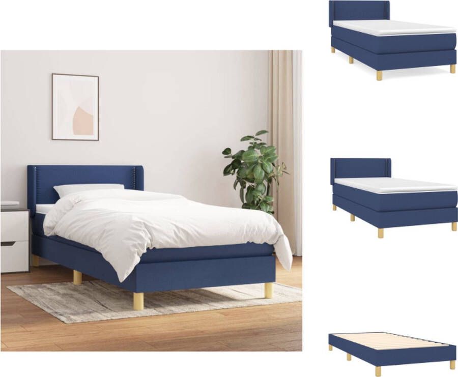 VidaXL Boxspringbed Blauw 203 x 103x 78 88 cm Pocketvering Matras Middelharde Ondersteuning Huidvriendelijk Topmatras Bed