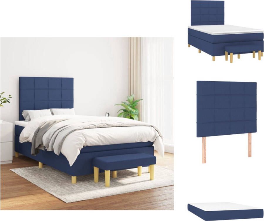 VidaXL Boxspringbed Blauw 203 x 120 x 118 128 cm Duurzaam Verstelbaar hoofdbord Pocketvering matras Middelharde ondersteuning Huidvriendelijk topmatras Multifunctioneel bankje Inclusief montagehandleiding Bed - Foto 3