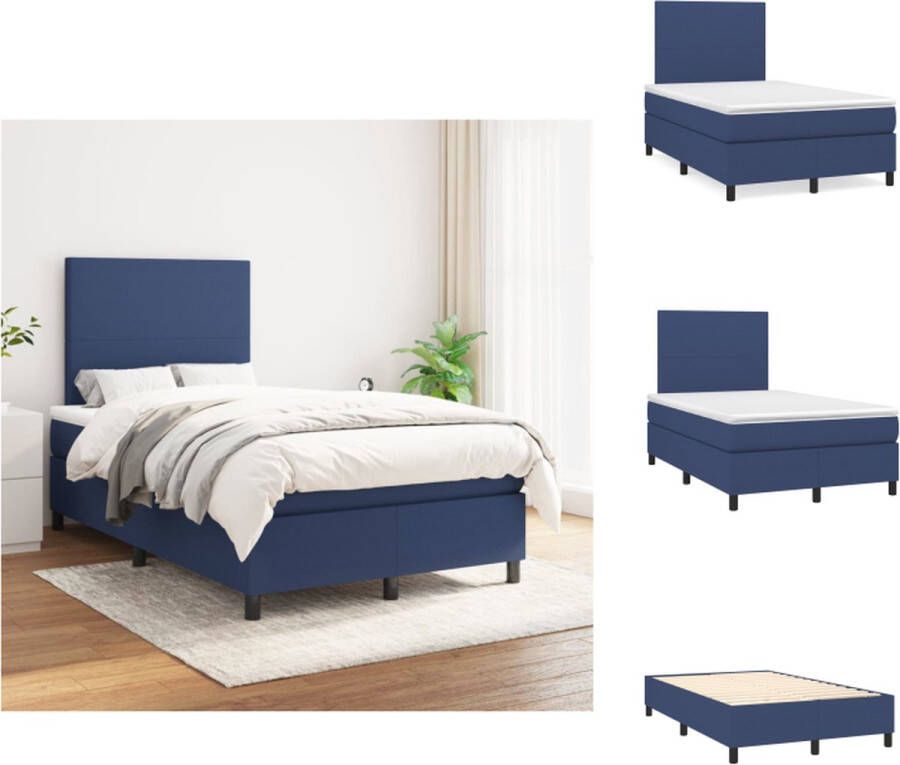 VidaXL Boxspringbed Blauw 203 x 120 x 118 128 cm Pocketvering matras Middelharde ondersteuning Huidvriendelijk topmatras Bed