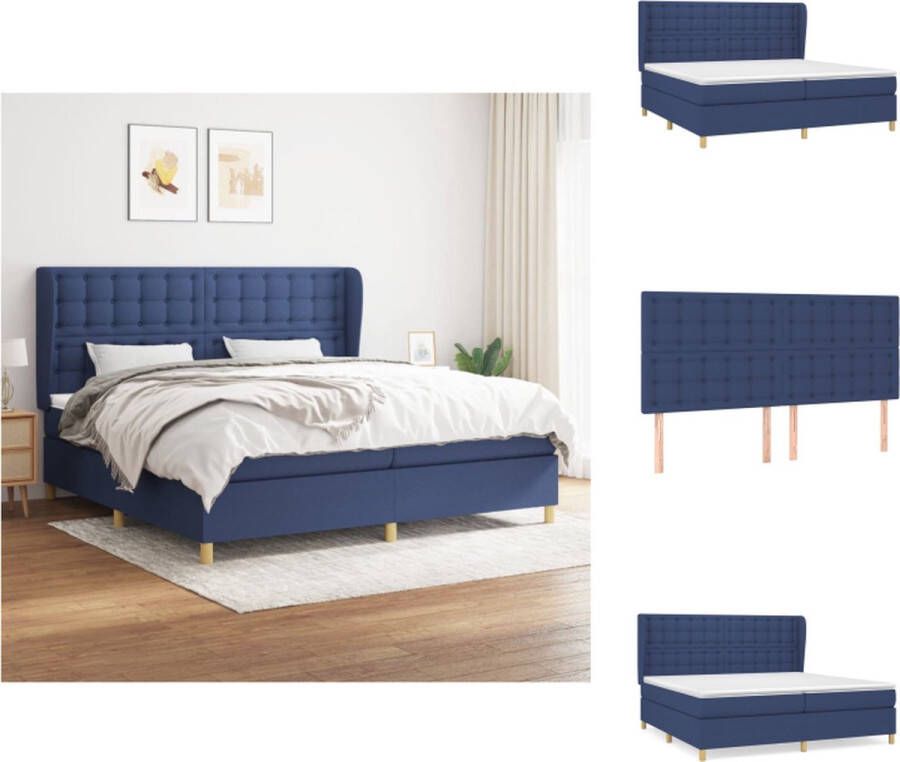 VidaXL Boxspringbed Blauw 203 x 203 x 118 128 cm Pocketvering matras Middelharde ondersteuning Huidvriendelijk topmatras Bed