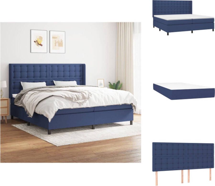 VidaXL Boxspringbed Bedframe met Verstelbaar Hoofdbord en Pocketvering Matras Middelharde Ondersteuning Huidvriendelijk Topmatras Kleur- Blauw Materiaal- Stof en Massief Larikshout Afmetingen- 203 x 203 x 118 128 cm (L x B x H) Bed - Foto 2