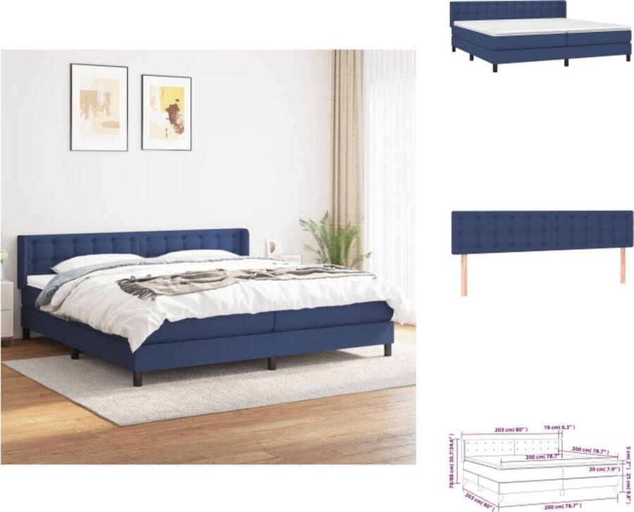 VidaXL Boxspringbed Blauw 203 x 203 x 78 88 cm Pocketvering matras Huidvriendelijk topmatras Bed