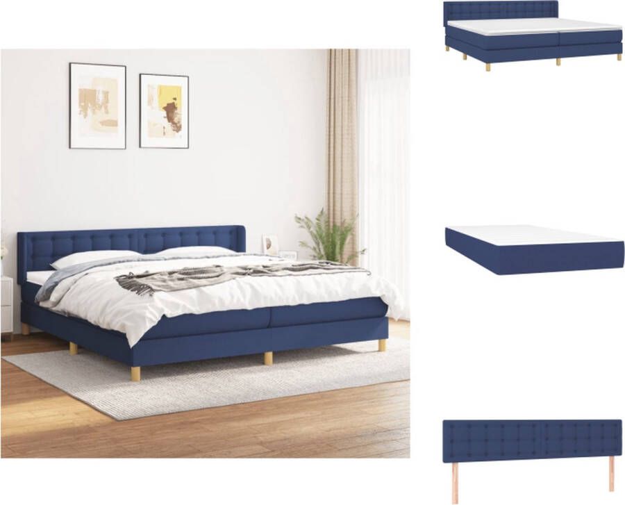 VidaXL Boxspringbed Blauw 203 x 203 x 78 88 cm Pocketvering matras Middelharde ondersteuning Huidvriendelijk topmatras Bed