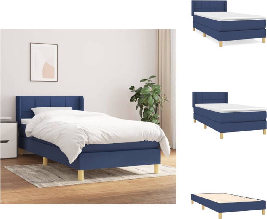 VidaXL Boxspring Bed Pocketvering 80 x 200 cm Blauw Verstelbaar hoofdbord Middelharde ondersteuning Huidvriendelijk topmatras Duurzaam materiaal Snelle montage Inclusief matras en topmatras Bed - Foto 3