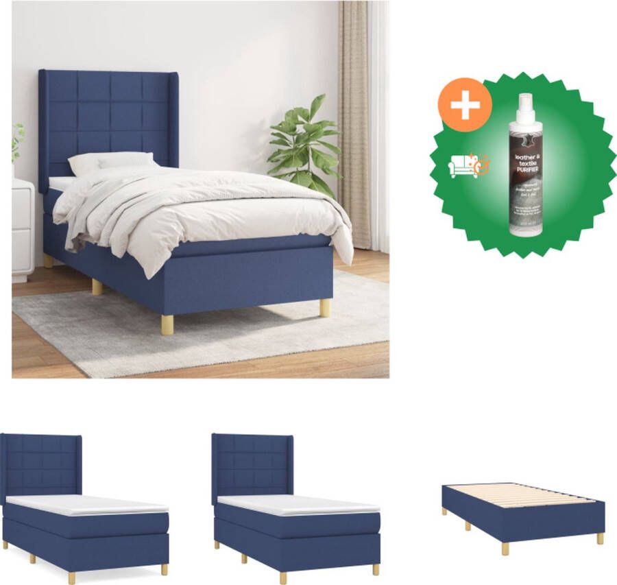 VidaXL Boxspringbed blauw 203 x 93 x 118 128 cm Pocketvering matras Middelharde ondersteuning Bed Inclusief Reiniger