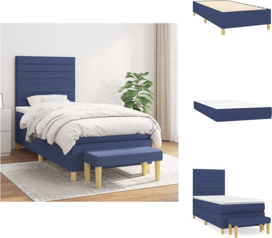 VidaXL Boxspringbed Blauw 203x100x118 128 cm Pocketvering matras Middelharde ondersteuning Huidvriendelijk topmatras Multifunctioneel bankje Bed - Foto 1