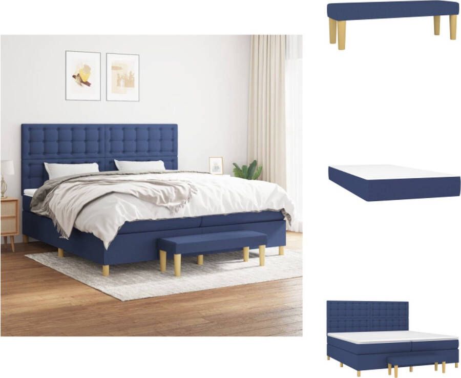 VidaXL Boxspringbed Blauw 203 x 200 x 118 128 cm Duurzaam en comfortabel Verstelbaar hoofdbord Pocketvering matras Middelharde ondersteuning Huidvriendelijk topmatras Multifunctioneel bankje Inclusief montagehandleiding Bed - Foto 3