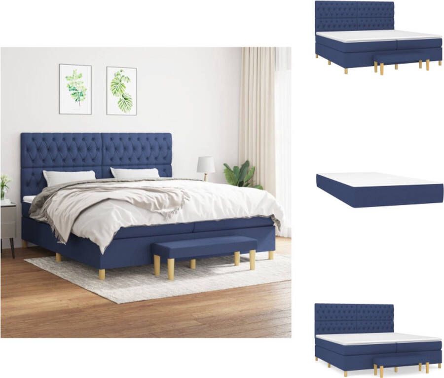 vidaXL Boxspringbed Blauw 203x200x118 128 cm Pocketvering matras Bed