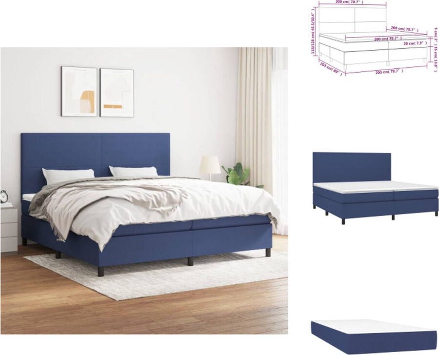 VidaXL Boxspringbed Blauw 203x200x118 128 cm Pocketvering Matras Middelharde Ondersteuning Huidvriendelijk Topmatras Bed